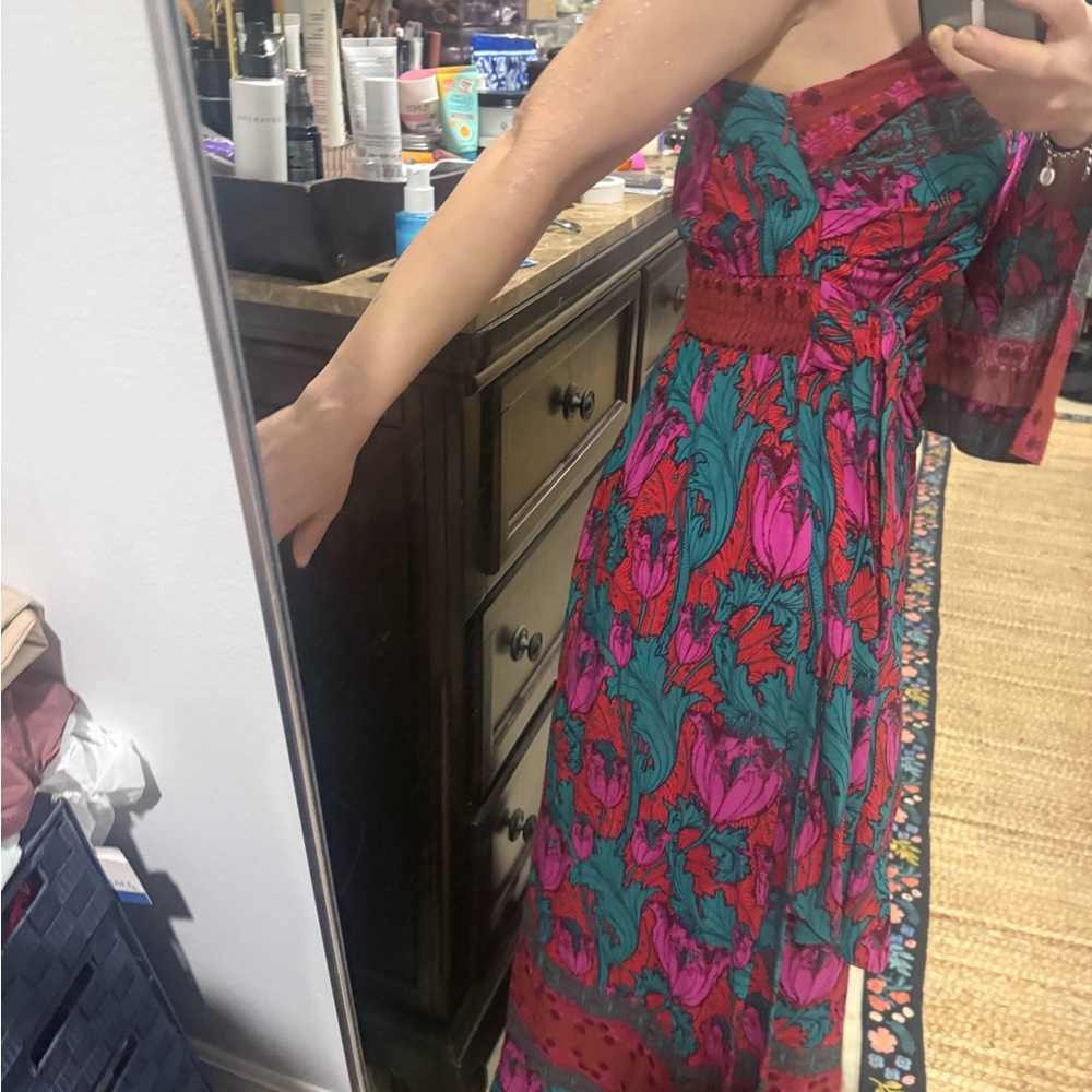 Free People One-Shoulder Dress in Pink and Green - Picture 3 of 8